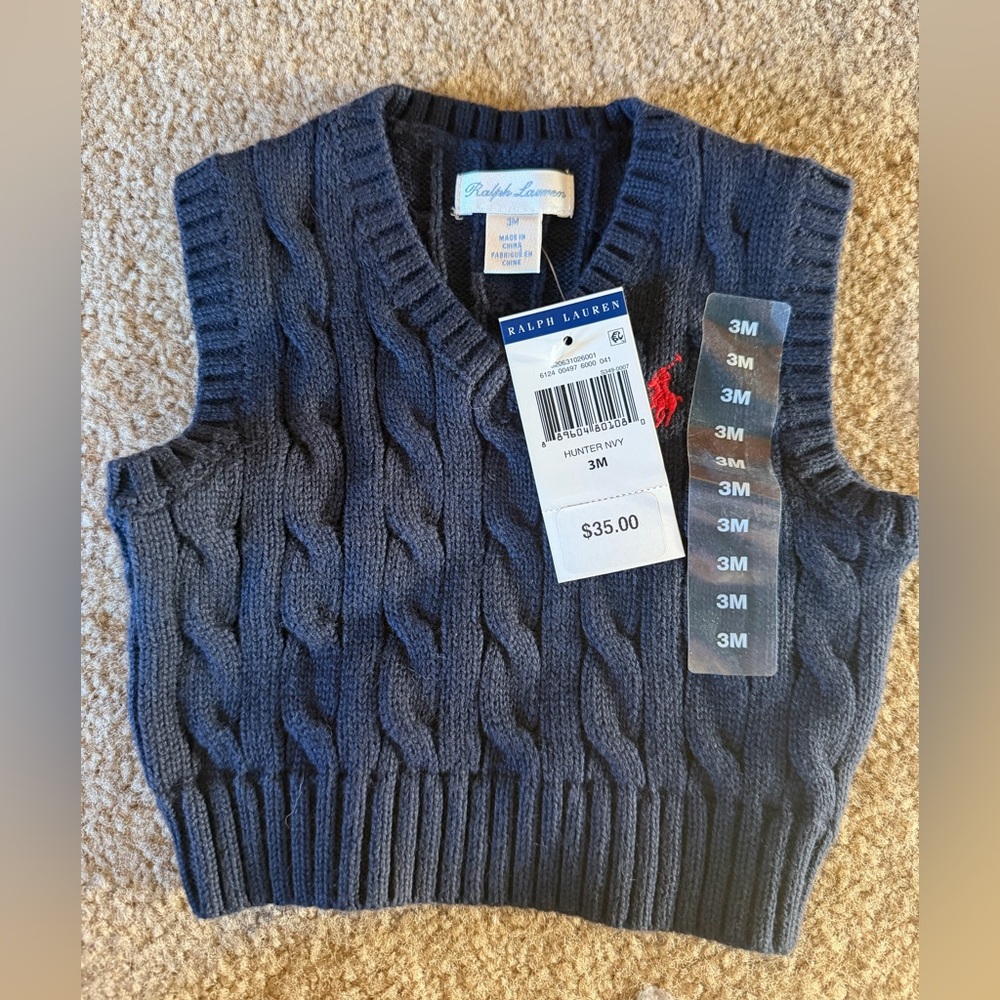 Ralph Lauren baby Cable Knit Sweater Vest - navy blue NWT